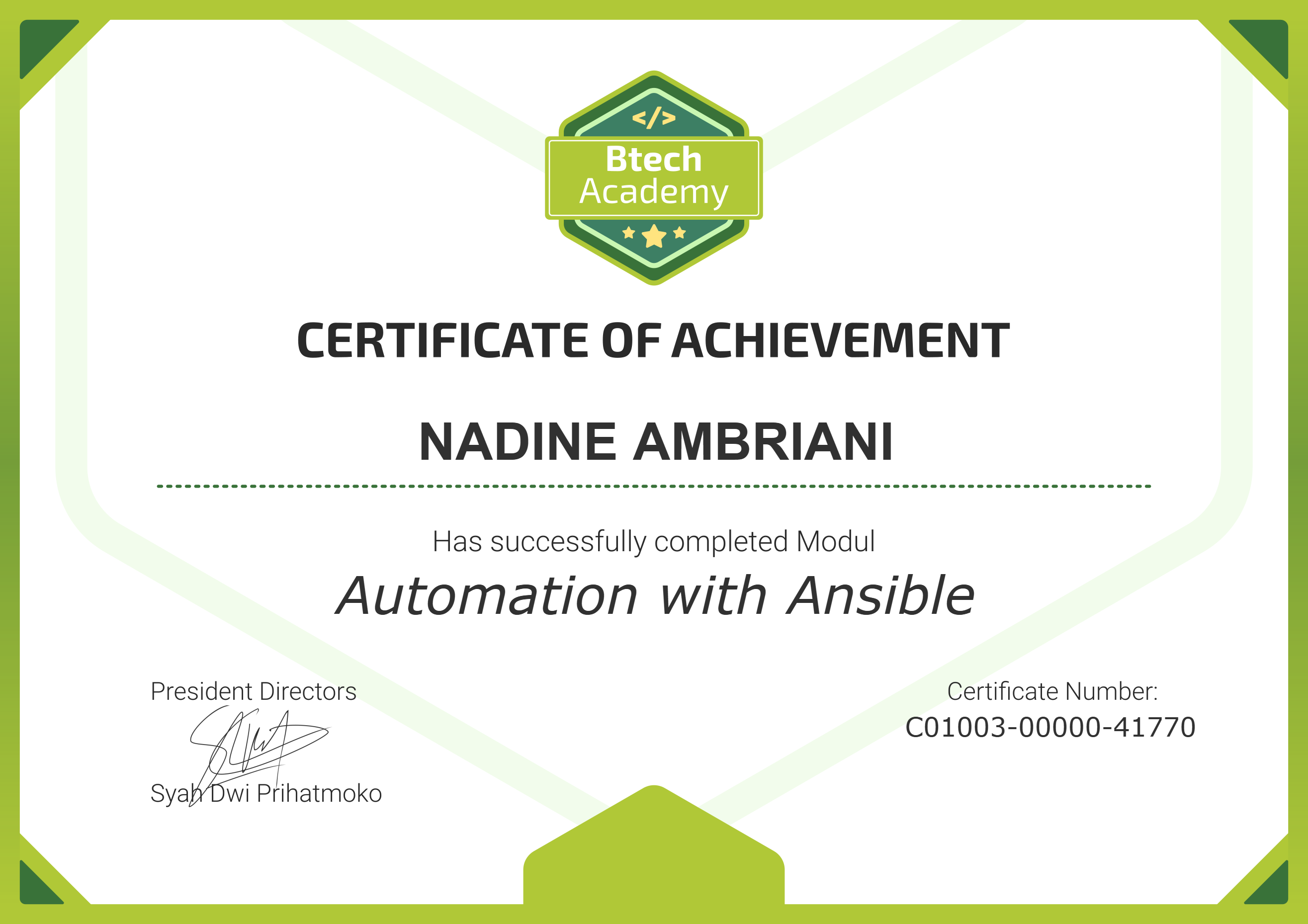 Certificate — Automation with Ansible