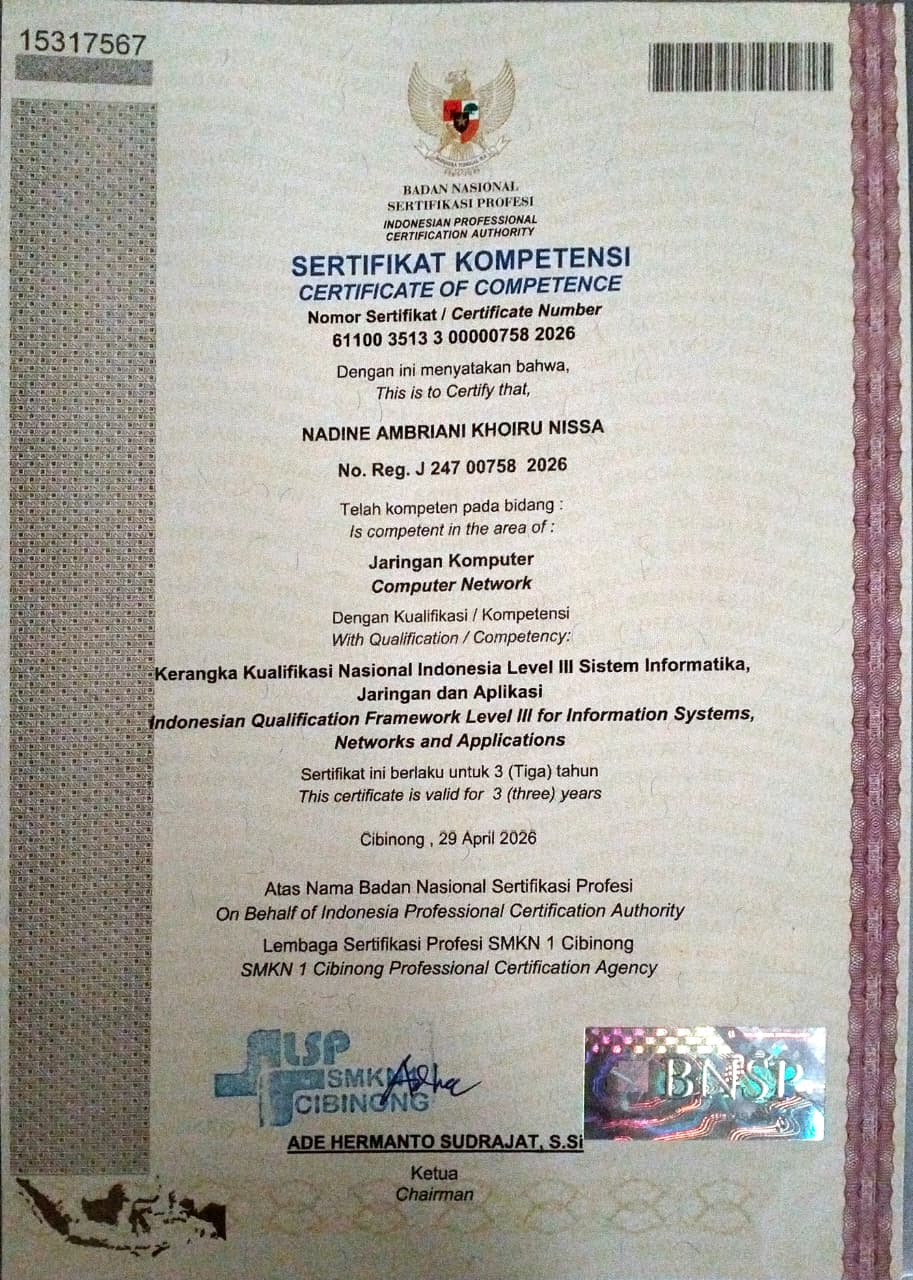 Certificate — Sertifikat Kompetensi — Jaringan Komputer