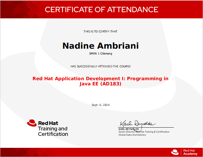 Certificate — Application Development I: Programming in Java EE